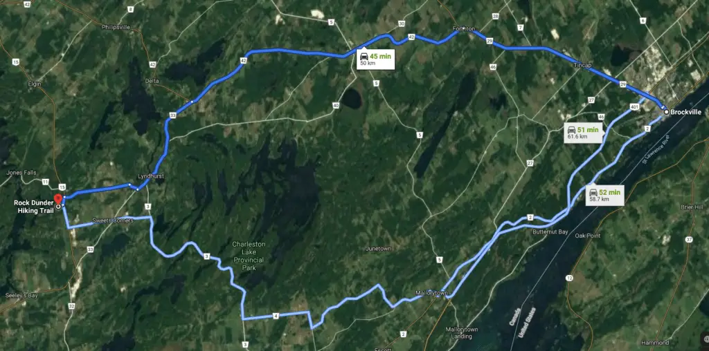 Directions from Brockville to Rock Dunder